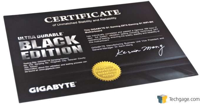 GIGABYTE Z97X-Gaming G1 WIFI-BK - Black Edition Certificate