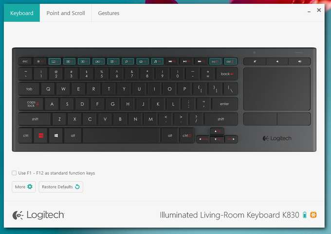 Logitech Illuminated Livingroom Keyboard K830 - Back