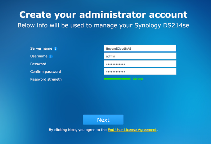 Synology BeyondCloud Preconfigured NAS - Creating Administrator Account