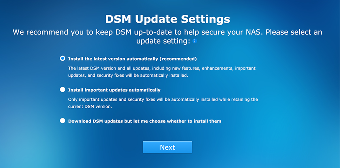 Synology BeyondCloud Preconfigured NAS - DSM Update Settings