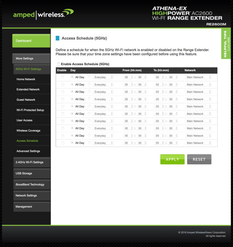 Techgage Amped Wireless ATHENA-EX Range Extender Review Access Schedule Controls