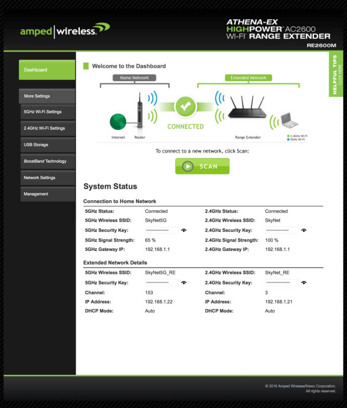 Techgage Amped Wireless ATHENA-EX Range Extender Review Connected Status