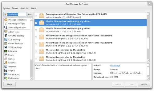 Fedora 15 - Add / Remove Programs