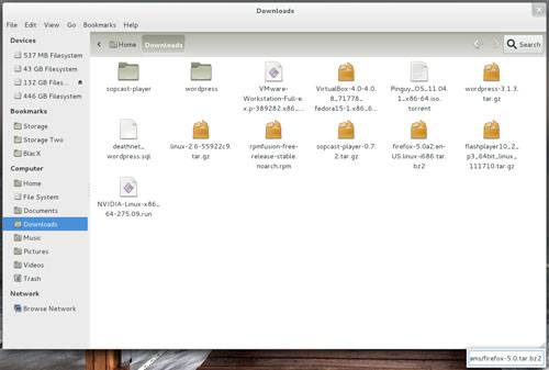 Fedora 15 - GNOME 3 File Manager