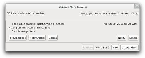 Fedora 15 - SELinux Prompt