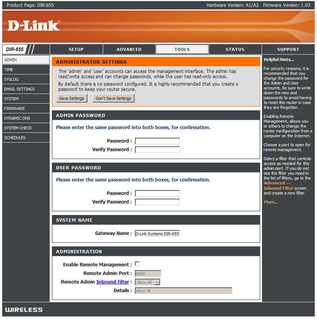 WEB-интерфейс D-Link DIR-855 по оформлению похож на интерфейс всех