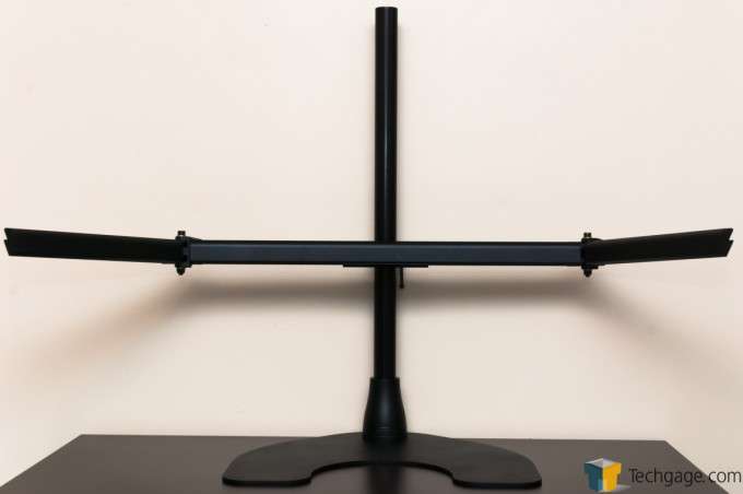 Ergotech Freedom Quad Desk Stand [100-D28-B13] - Arm assembly installed, angled position