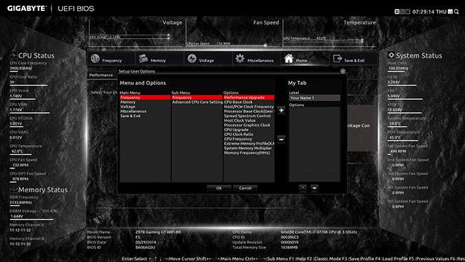 GIGABYTE Z97X-Gaming G1 WIFI-BK - Customized Menu Configuration