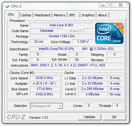 Overclocked Intel Core i5-661