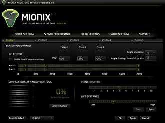 Mionix Naos 7000 Software - Sensor Performance