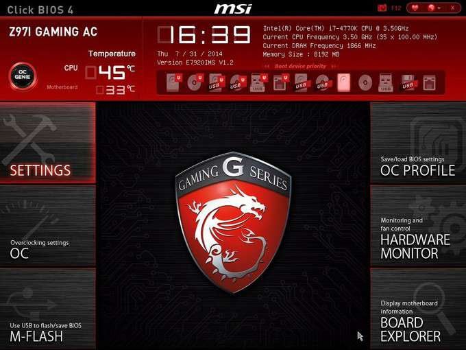 MSI Z97I Gaming AC EFI - Main Screen