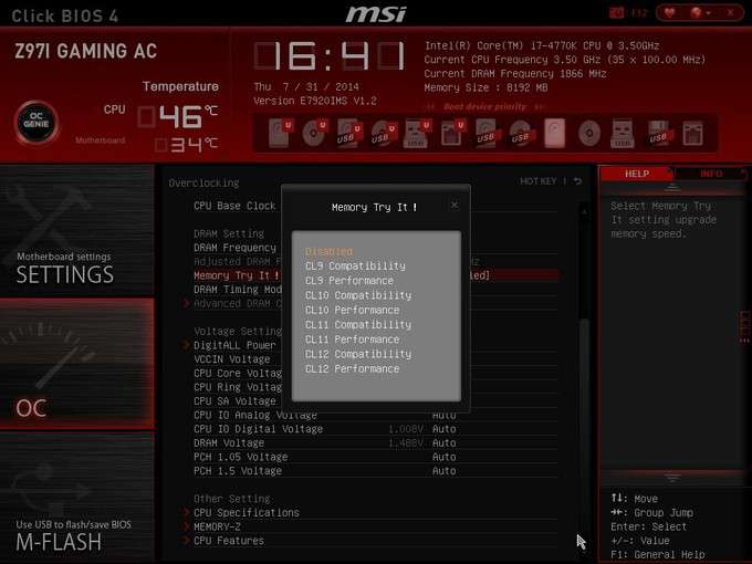 MSI Z97I Gaming AC EFI - Memory Try It!