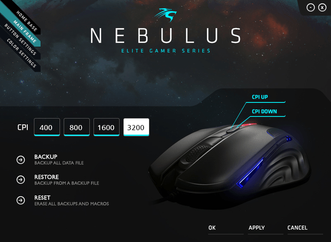 Sentey Nebulus Gaming Mouse Software - Main Frame