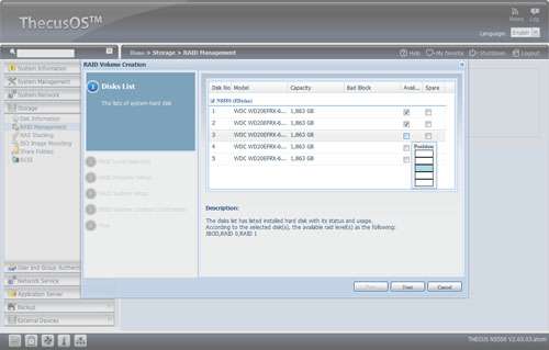 Thecus N5550 5-bay NAS - Admin System