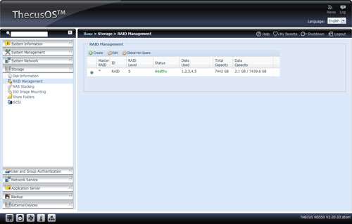 Thecus N5550 5-bay NAS - Admin System