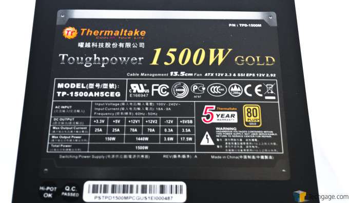 Thermaltake Toughpower 1500W Gold Power Supply - Label