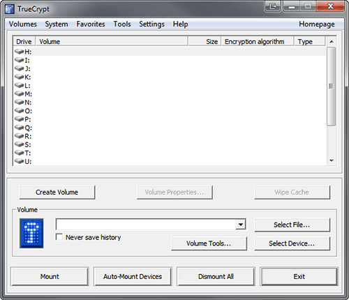 TrueCrypt Main Window