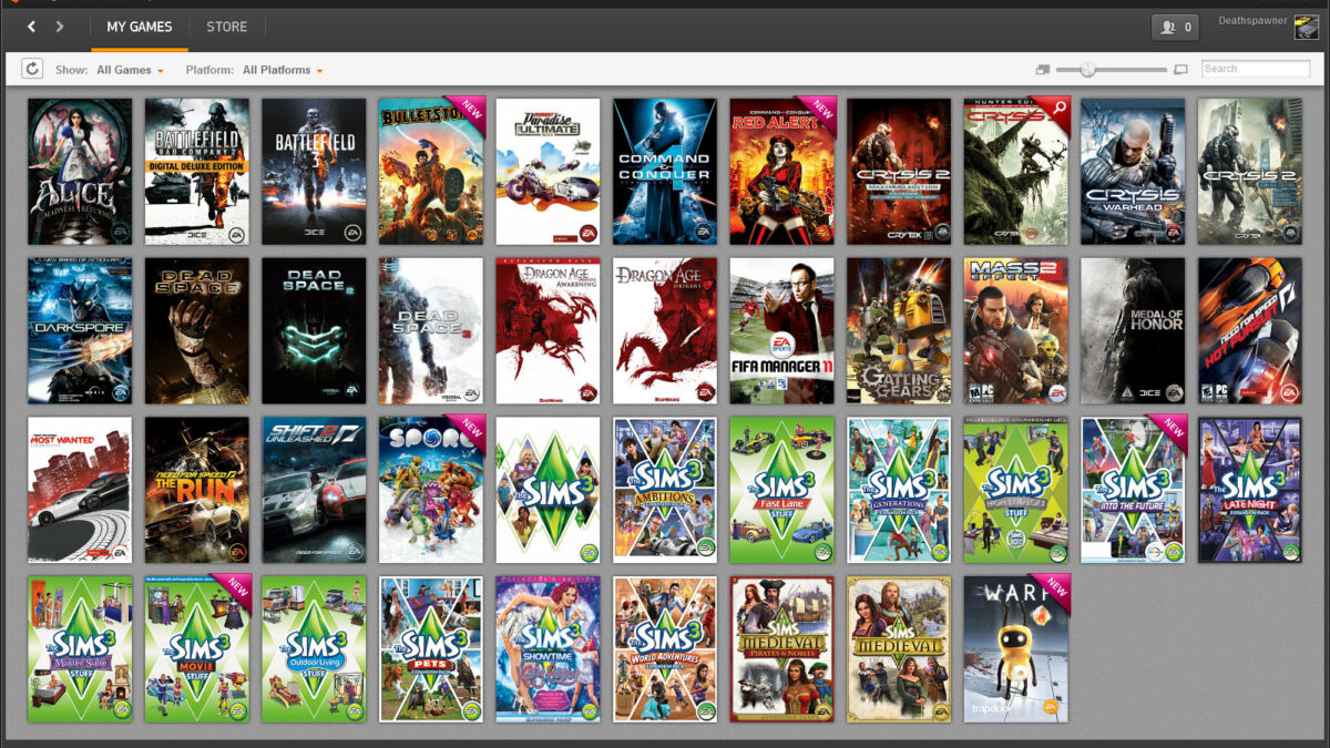 EA Play Steam tem aproximadamente 80% menos jogos do que EA Play Origin