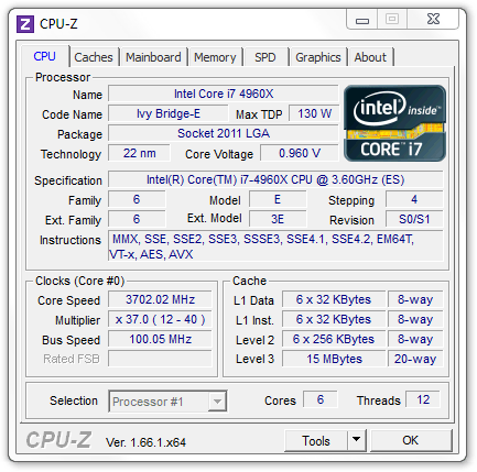 Intel Core i7-4960X CPU-Z