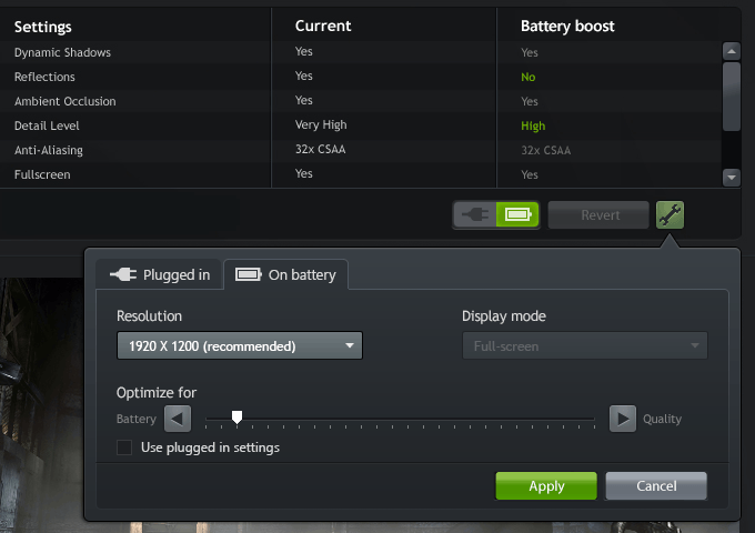 NVIDIA GeForce Experience Battery Boost Tweaking