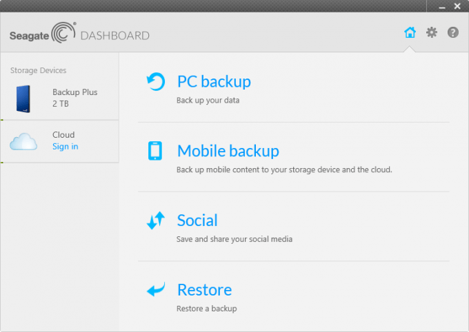 Seagate Backup Plus Slim - Dashboard Interface