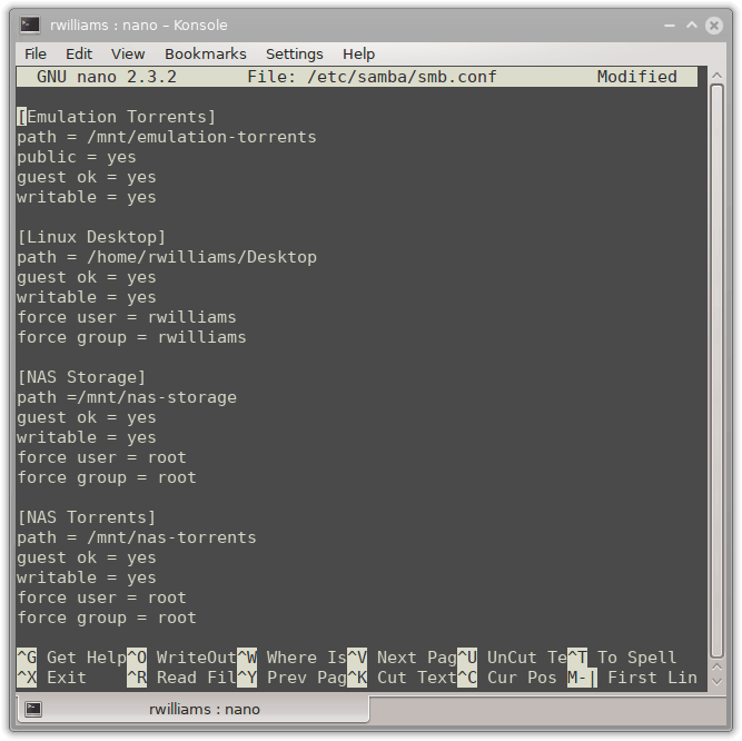 Using nano to Edit Samba's Configuration File
