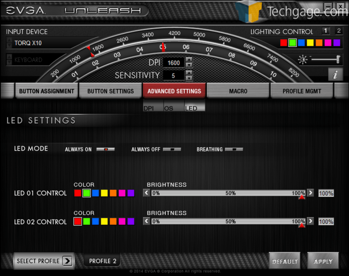 EVGA Torq Mouse Screen Capture Advanced Settings LED