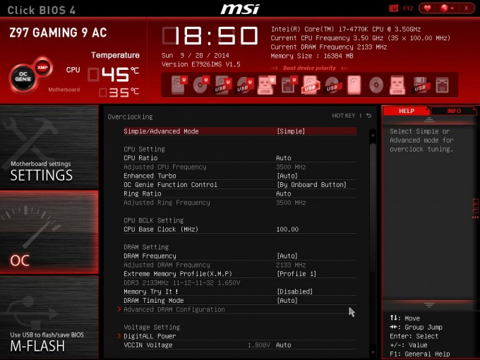 MSI Z97 Gaming 9 AC EFI - OC Screen