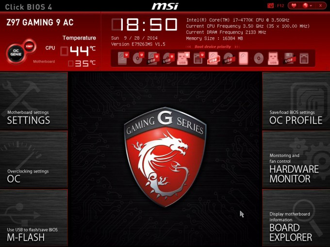 MSI Z97 Gaming 9 AC EFI - Start Screen