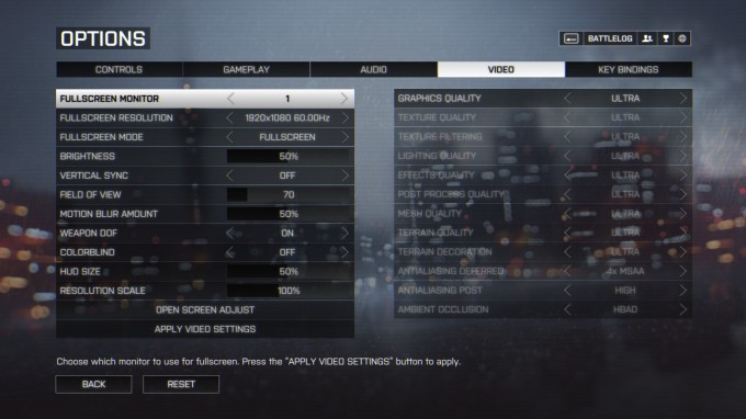 Battlefield 4 Benchmark Settings