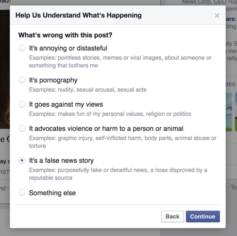 Facebook Hoax Reporting