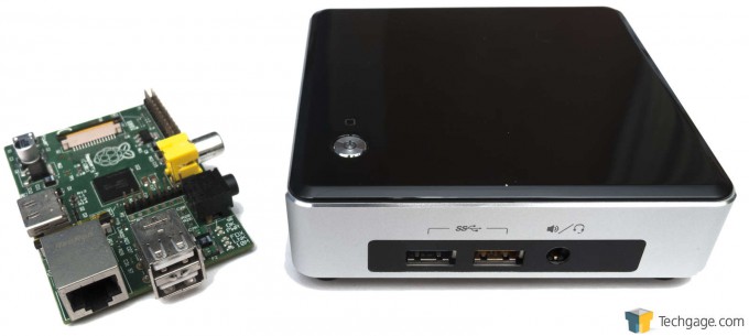 Intel NUC5i5RYK System - Size Comparison with Raspberry Pi