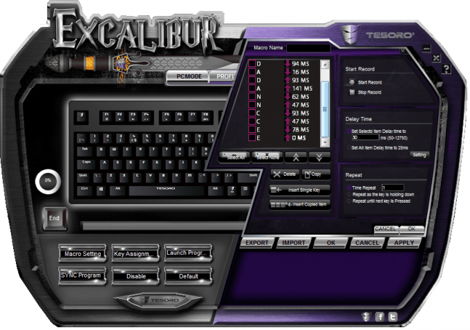 Tesoro Excalibur Mechanical Keyboard -Software Macros