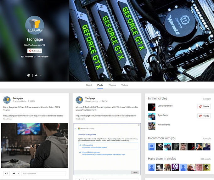 Techgage's Google Plus Page