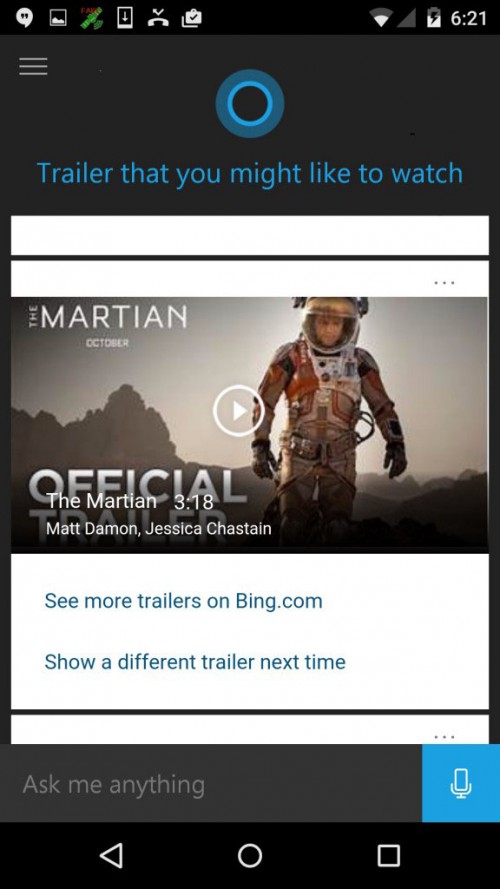 Cortana For Android Beta - Getting Movie Recommendations