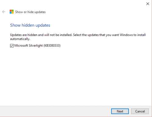 show hide updates troubleshooter windows 10