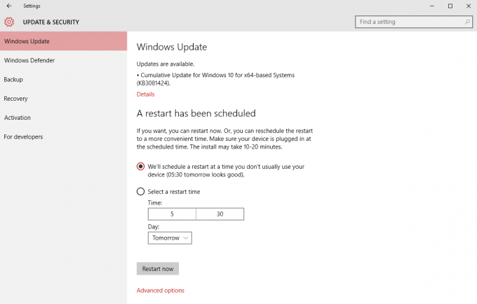 Windows 10 Updates - Schedule Restart