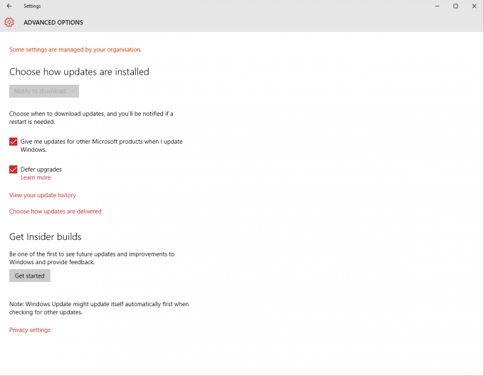 Windows 10 Updates - Some Settings Are Managed By Your Organisation