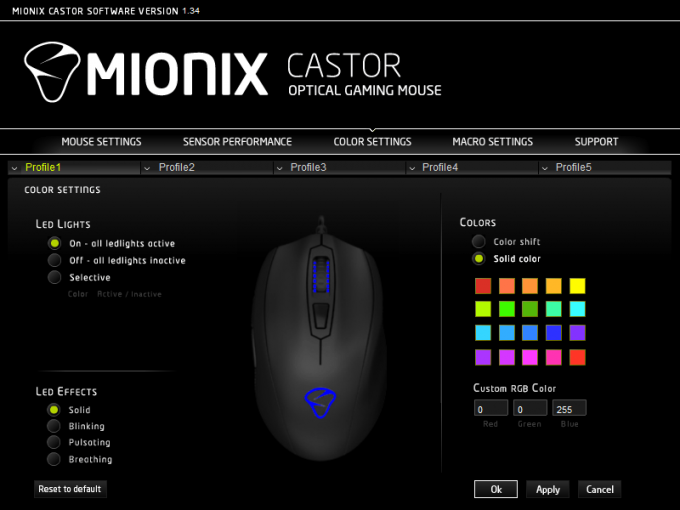 Mionix Castor Gaming Mouse - Color Settings
