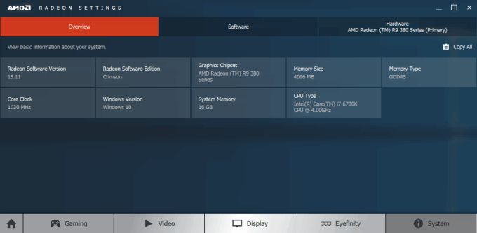 AMD Radeon Settings - Overview Screen