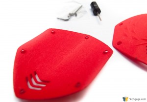 V-MODA Crossfade Wireless Bluetooth Headset - 3D Printed Red Side Panels Close-Up