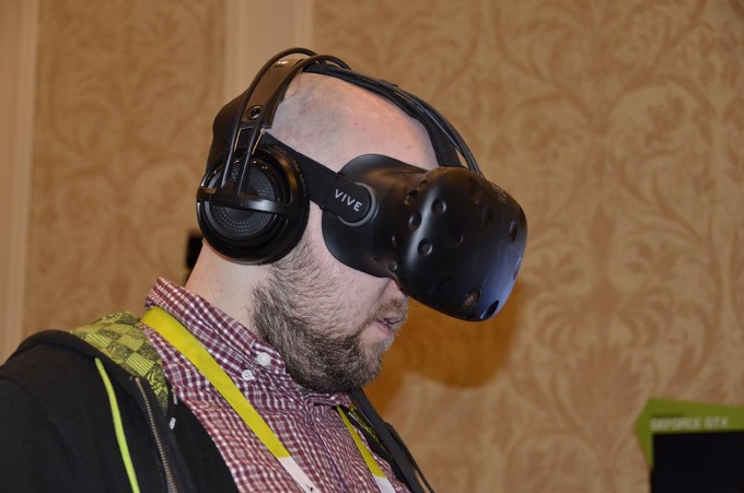 CES 2016 Rob Wearing the HTC Vive VR Headset