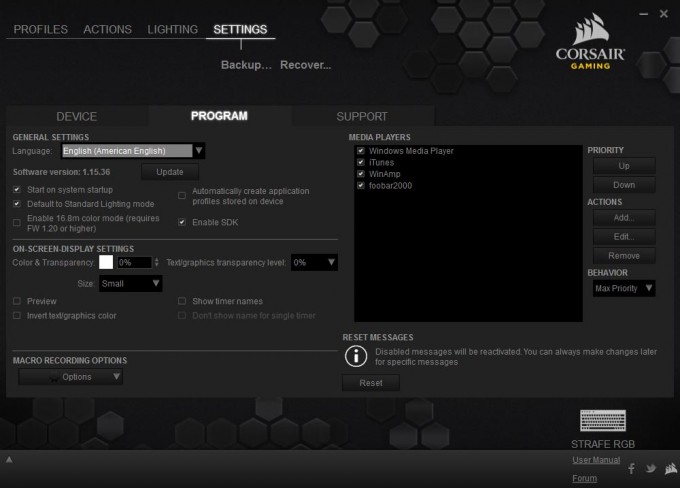 Corsair Strafe RGB Silent Keyboard Screen Cap (2) CUE Software Preferences