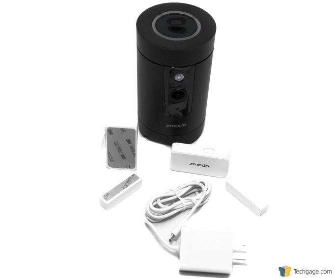 Techgage Review Of The Zmodo Pivot Camera System Accessories Including Window And Door Sensors