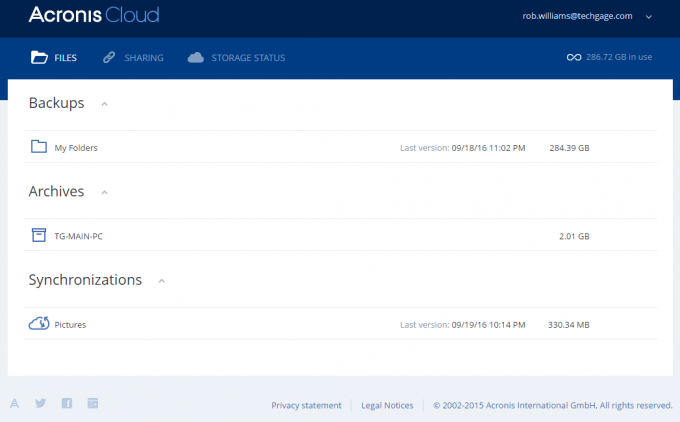 Acronis True Image 2017 Cloud Portal