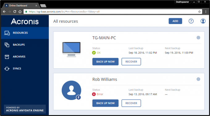 Acronis True Image 2017 Online Dashboard