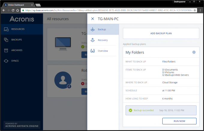 Acronis True Image 2017 Online Dashboard Customization