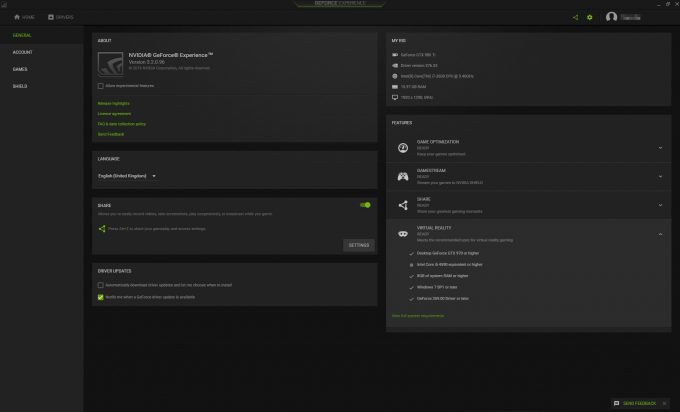 GeForce Experience - System Info & Checks