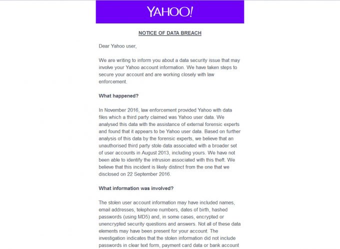 Yahoo Security Warning