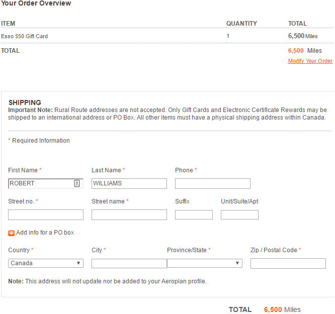 Aeroplan - Purchasing A Reward With Points